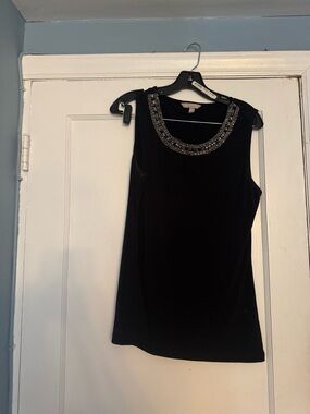 Banana Republic Embellished Scoop Neck Black Sleeveless Top